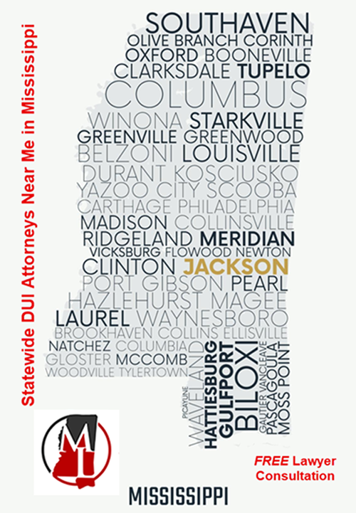 Outline image of the State of Mississippi with about 50 city names of MS towns being shown. This graphic lets those accused of impaired driving know that we will travel wherever needed to fight your criminal law charges. If you need a DUI law attorney who won't quit on you, call us now.