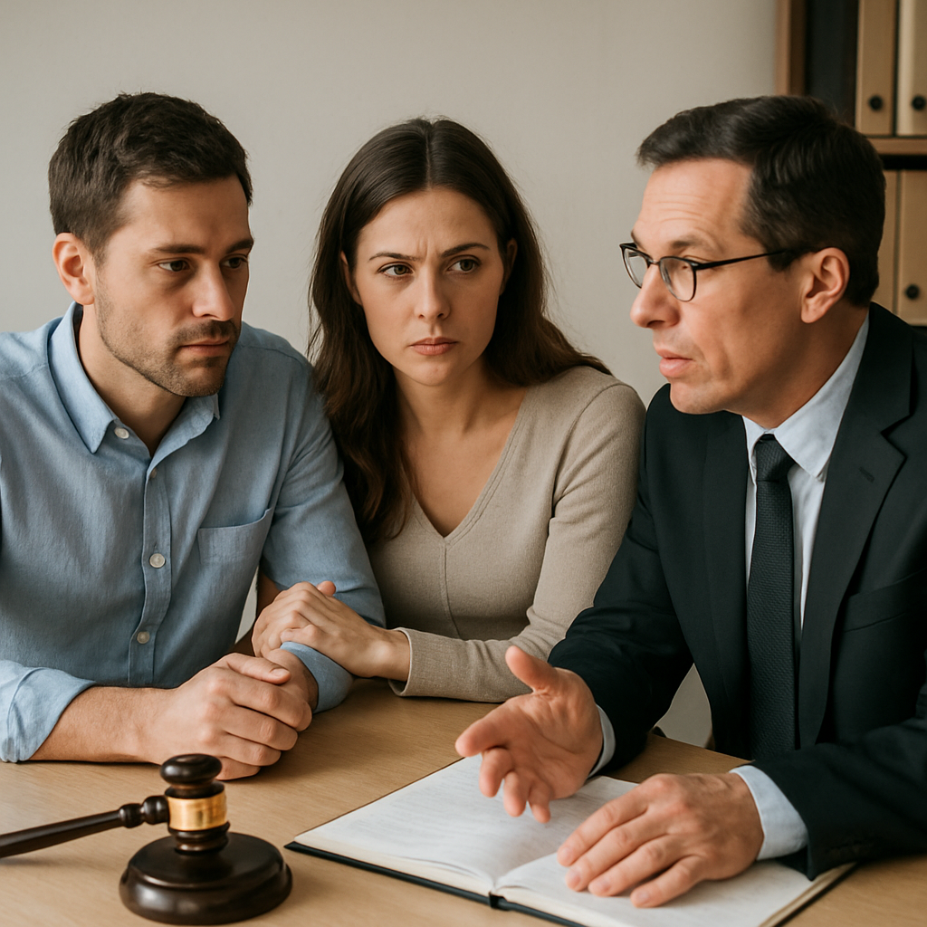 Couple in discussion with attorney